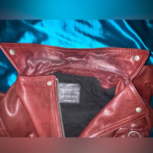All Saints Women’s Biker Leather Jacket Deep Wine Red Size US 0 - Picture 6 of 12